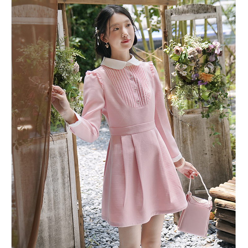 ATAR秋冬款连衣裙精致长袖淑女裙子 茶歇法式温柔风收腰初恋短裙