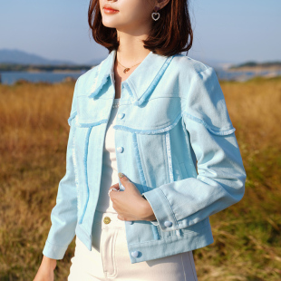 ATAR邻家女孩流苏翻领牛仔短外套 2025春装新款拼接休闲夹克上衣