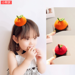 大吉大利公主羊毛毡橘子苹果发夹韩国女童头饰宝宝可爱桔子发卡子