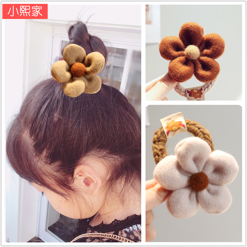 亲子秋冬羊毛呢花朵皮筋儿童头饰
