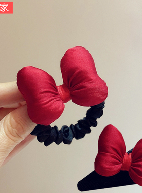红色皮筋蝴蝶结发夹儿童发饰宝宝米妮发卡公主扎头绳圣诞新年发绳
