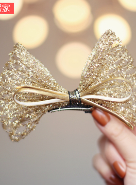 韩国儿童气质大蝴蝶结发夹金色闪耀女孩发卡皮筋公主演出生日头饰