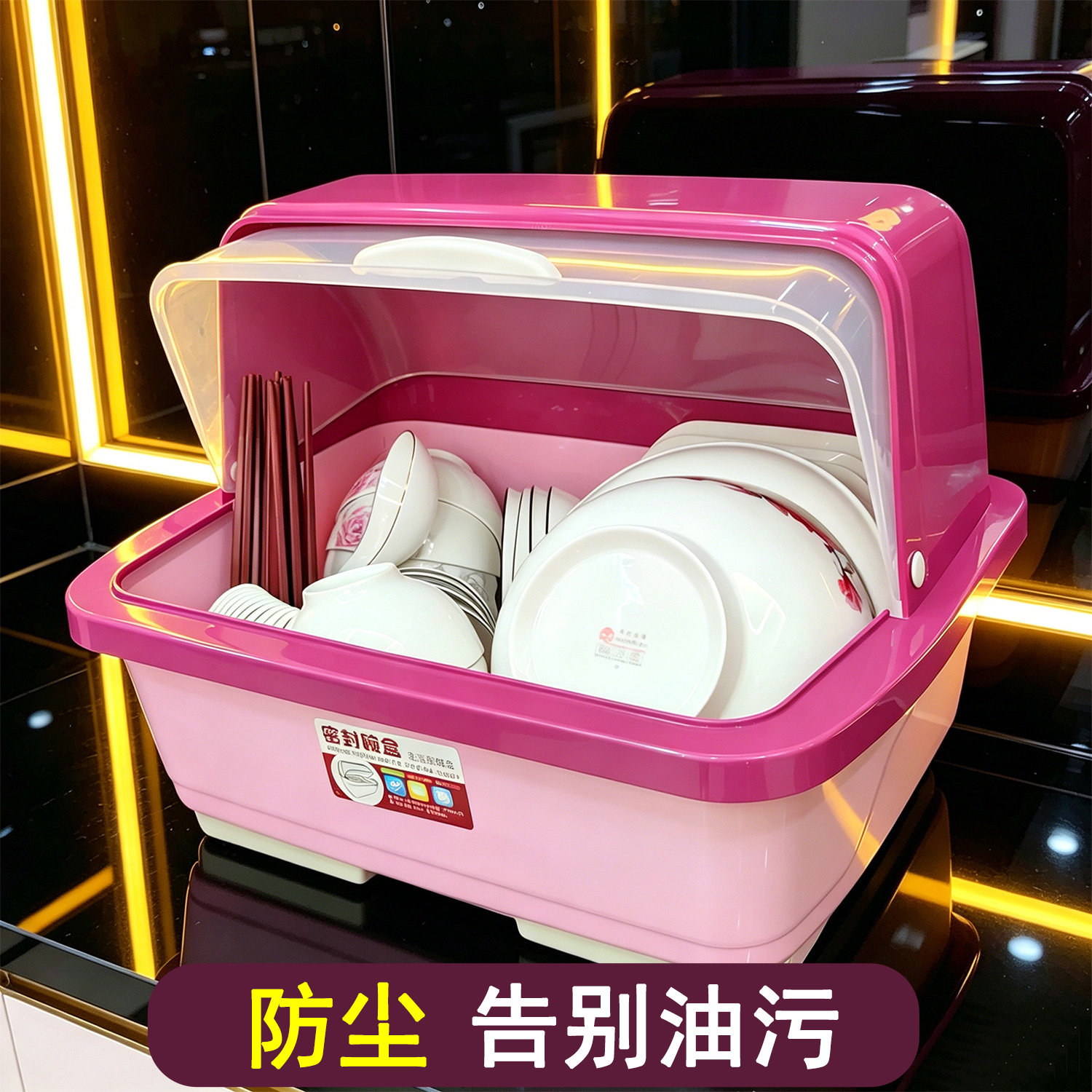 厨房带盖塑料碗筷收纳盒