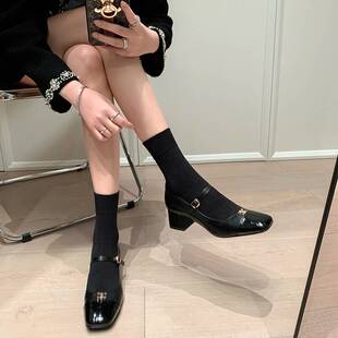 泽西自制 真皮法式玛丽珍鞋复古方头粗跟气质单鞋一字带小皮鞋女