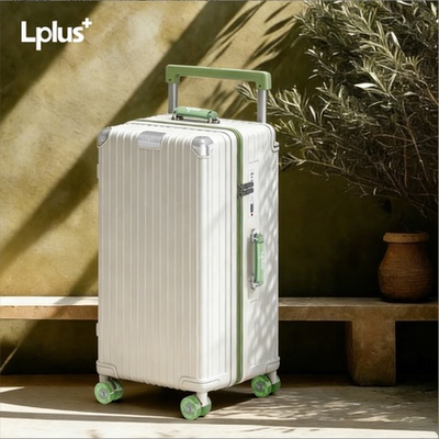 Lplus+时尚潮流男女通用20寸拉杆箱气质白拉链带锁高级感旅行箱H