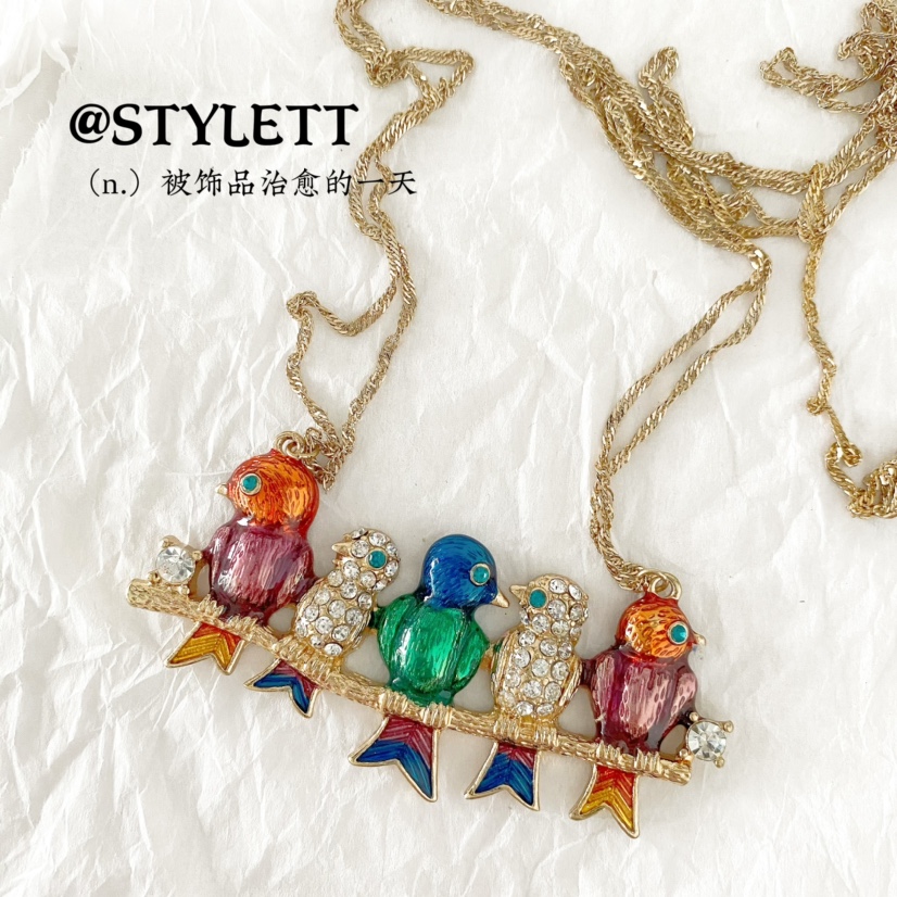 angel项链鸟电镀金水波链女滴釉