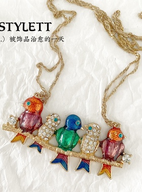 angel项链鸟电镀金水波链女滴釉