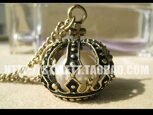 欧美复古风古拙镂空打标长款项链 毛衣链 珍珠明珠皇冠饰品女