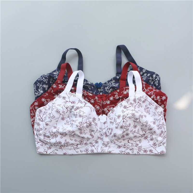 大胸显小无钢托内衣纯棉大码文胸