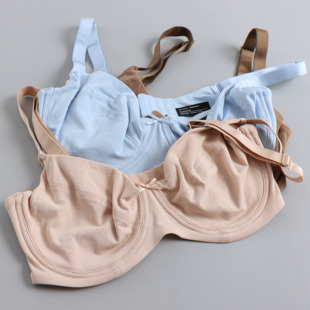 欧美纯棉大胸显小内衣女光面有钢圈超薄款无海绵上托防下垂文胸罩