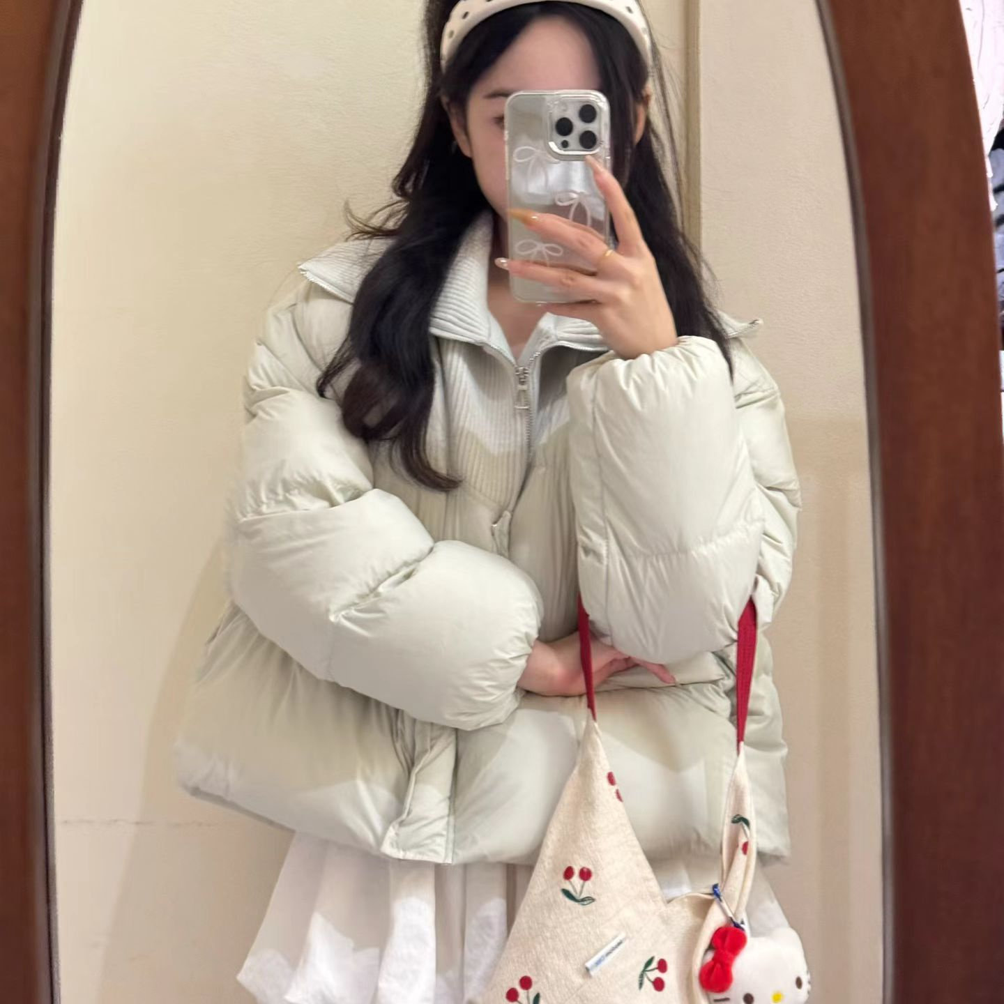 韩国原版针织大翻领90羽绒服女