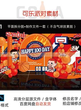 橙色橘色卡通灌篮高手篮球樱木花道流川枫宝宝宴周岁生日素材