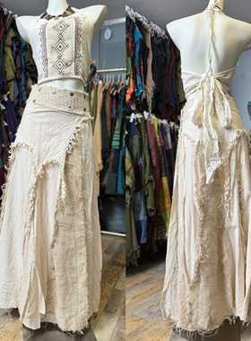 尼泊尔嬉皮士末日废土风一片式破烂中长款拼接流苏半裙套装不规则