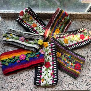 尼泊尔羊绒发饰手工编织彩色羊毛加绒里束发带发箍保暖围脖北欧风