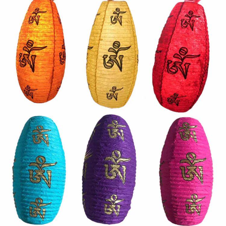 尼泊尔手绘纸灯笼挂式灯罩特色餐吧客栈酒吧藏式符号家居灯饰椭圆