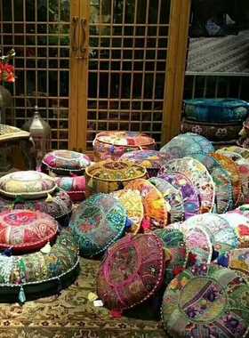 东南亚印度手工绣花蒲团榻榻米瑜伽打坐冥想居家圆坐垫椅垫飘窗垫