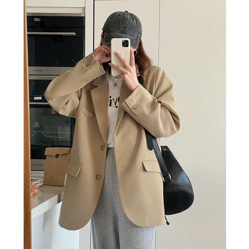 Осенний дизайнерский пиджак классического кроя для отдыха, изысканный стиль, в корейском стиле, тренд сезона, оверсайз