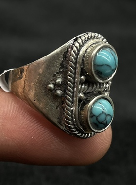 西藏民族风藏银镶嵌绿松石饰品戒指指环 男女款 戒指 珠宝首饰