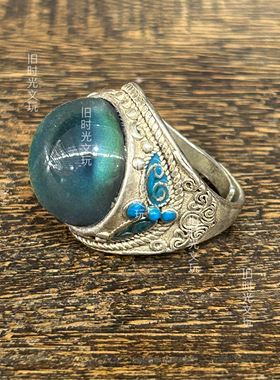 民族风复古做旧掐丝珐琅星宝石戒指可调节开口戒子男女款指环饰品