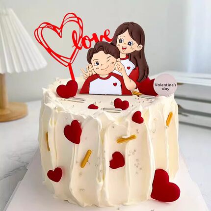 七夕情人节蛋糕装饰软胶小情侣摆件七夕亚克力LOVE情侣爱心装扮