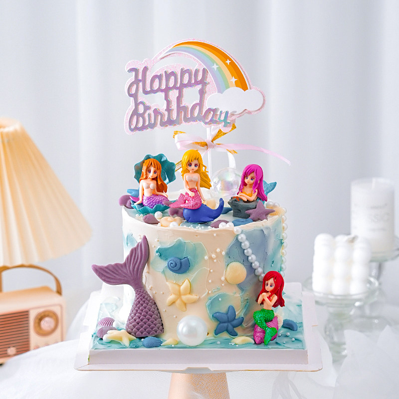 美人鱼公主蛋糕装饰摆件海洋贝壳小女孩生日派对甜品台装扮插件,节庆用品/礼品,蛋糕/烘焙装饰用品,淘宝优惠券,粉丝福利购,淘宝优惠卷