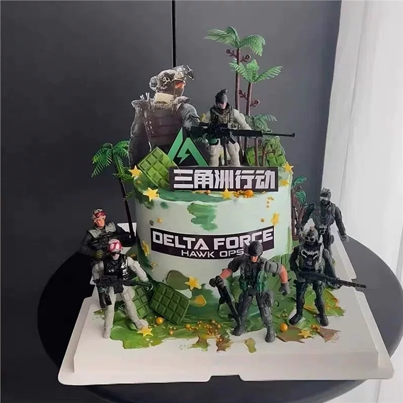 三角洲行动特种兵蛋糕装饰摆件迷彩装备箱军事武器三级头生日插件