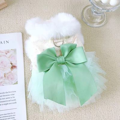 宠物冬天可牵引蝴蝶结连衣裙