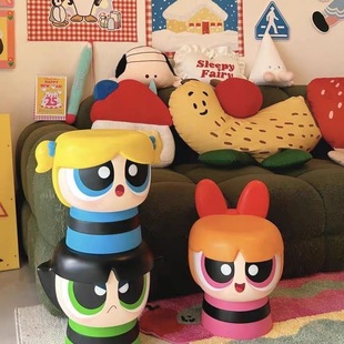 飞天小女警凳子矮凳换鞋 饰摆件 凳入户门玄关卡通坐凳潮玩沙发凳装