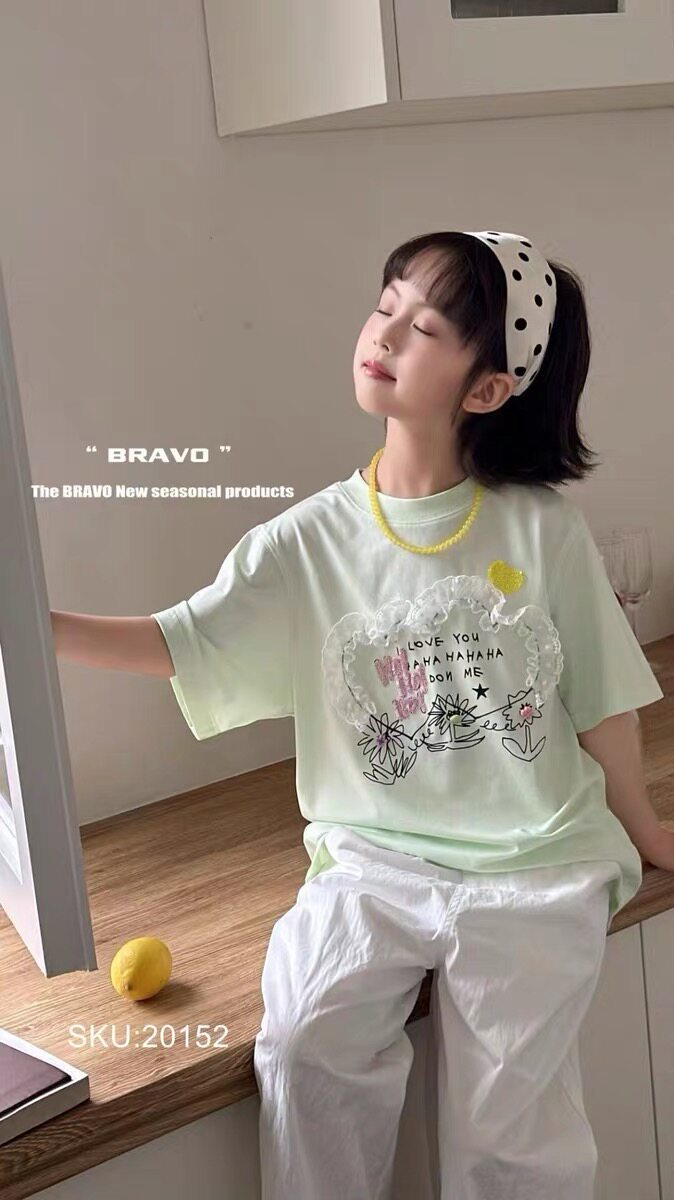 布芮欧童装2026夏季新款女童韩版蕾丝亮片短袖T恤洋气中大童上衣