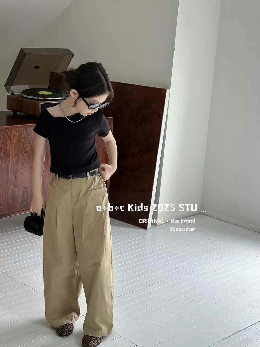 女童短袖T恤高腰裤套装夏季新款洋气设计感上衣中大童裤子两件套