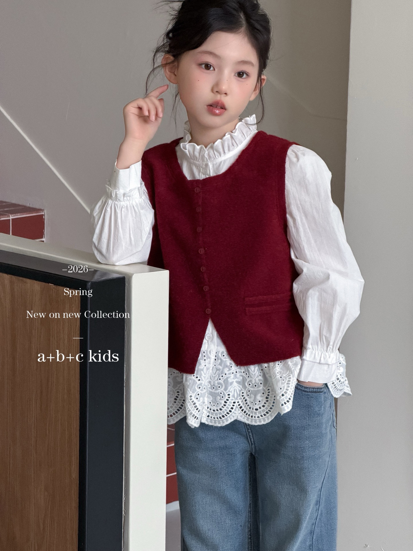 韩系衬衫套装新年氛围感红色针织马甲背心洋气宽松显瘦衬衣两件套,童装/婴儿装/亲子装,套装,淘宝优惠券,粉丝福利购,淘宝优惠卷