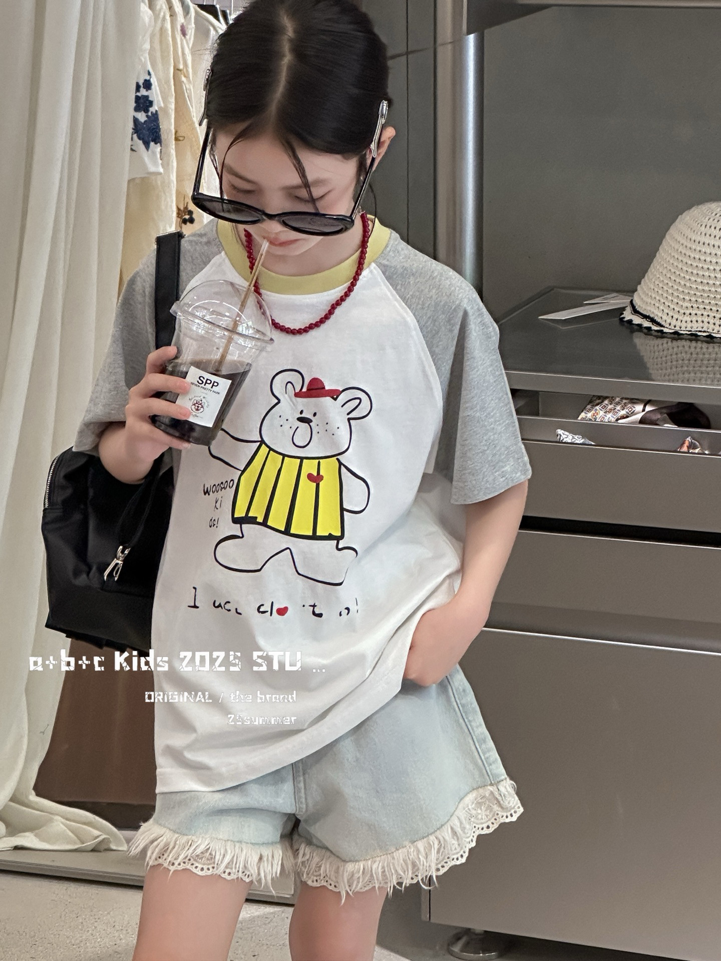 女童短袖T恤2025新款夏季儿童洋气时髦插肩袖上衣中大童夏装韩版