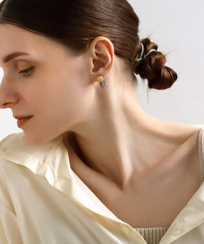 mimi33耳钉天然石方形时尚个性