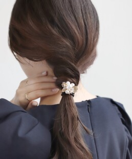 包邮 日本代购ANEMONE 日韩系简约气质珍珠植物发绳马尾皮筋发饰