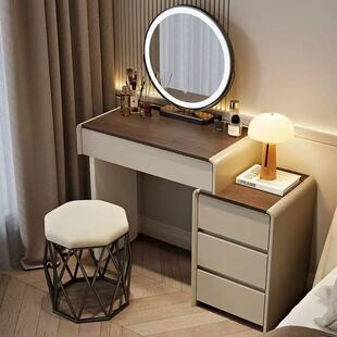 2026新款化妆桌实木梳妆台斗柜一体卧室奶油复古风小户型简约现代