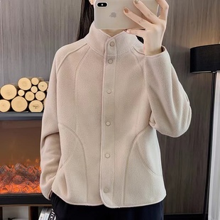 户外摇粒绒抓绒衣女小个子短款 加绒保暖外套宽松防风运动防风外套