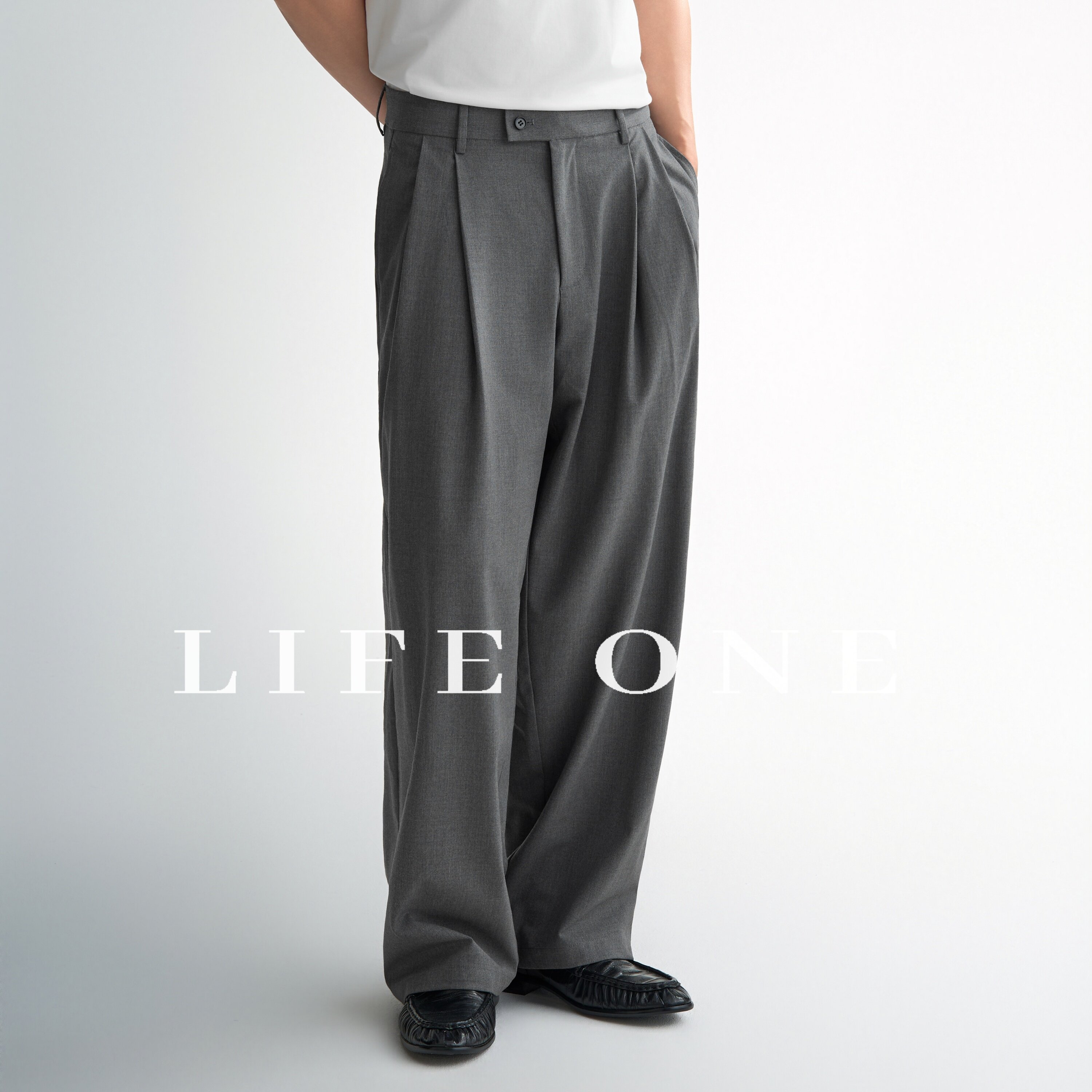 「Life One」精纺羊毛双色休闲质感阔腿长裤通勤直筒西裤