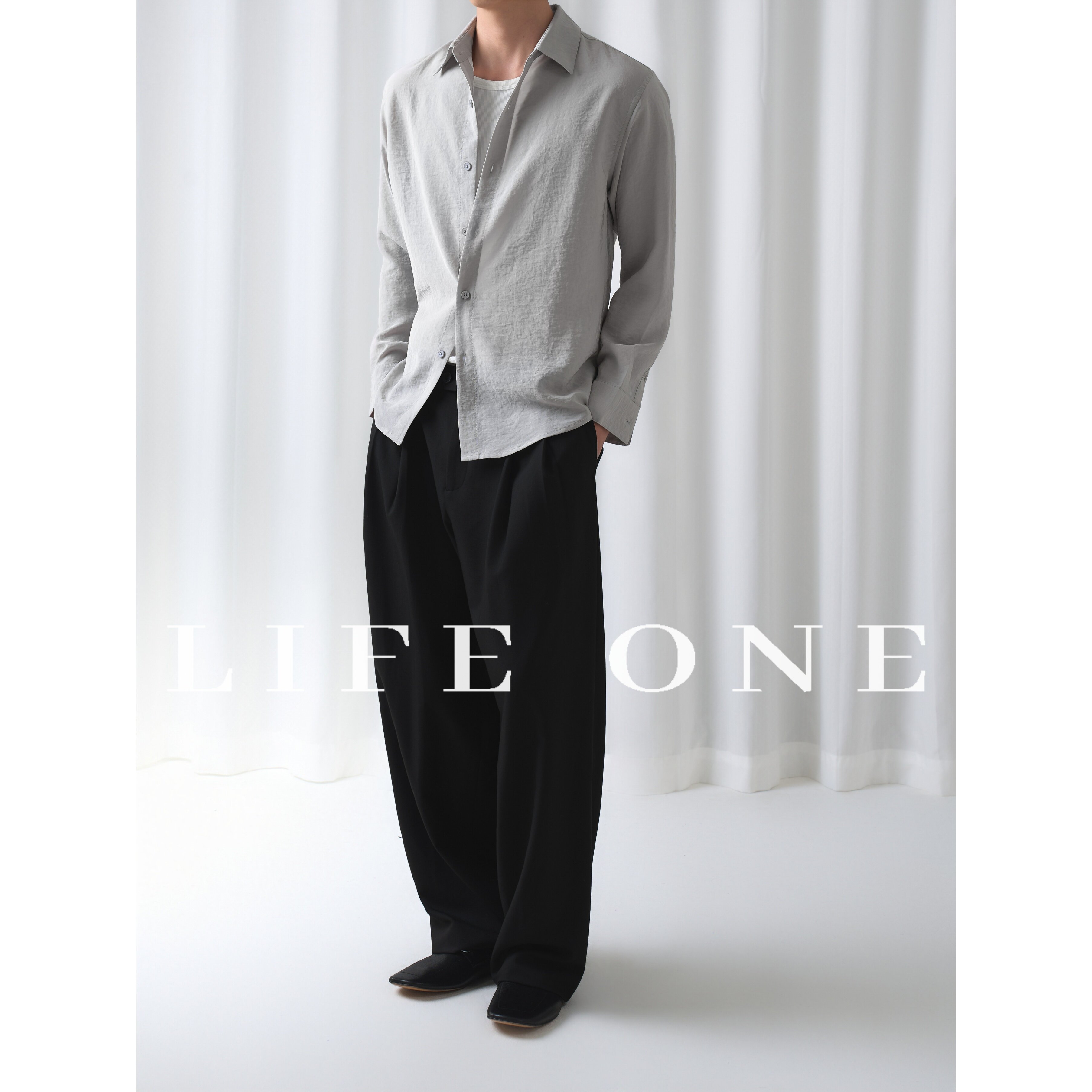 「Life One」进口三醋酸极简休闲纽扣肌理感翻领长袖衬衫