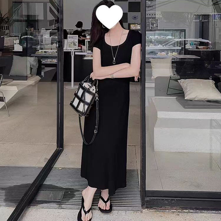 美洋MEIYANG 胶囊瘦瘦裙 拉架弹力简约圆领正肩短袖连衣裙-周二
