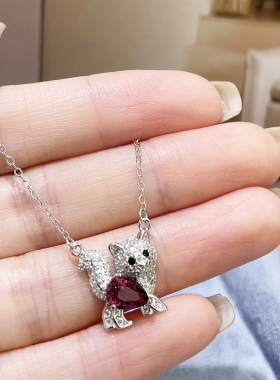 天然镁铝石榴石小猫吊坠女S925银