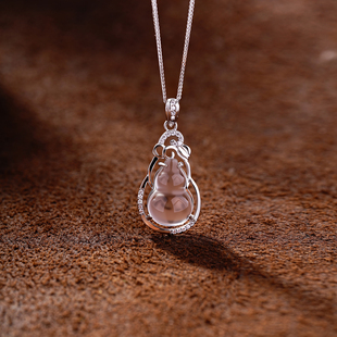 新中式天然白水晶葫芦吊坠女S925纯银项链镶嵌福禄双全宝石锁骨链