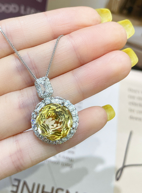 天然黄水晶吊坠S925纯银项链女