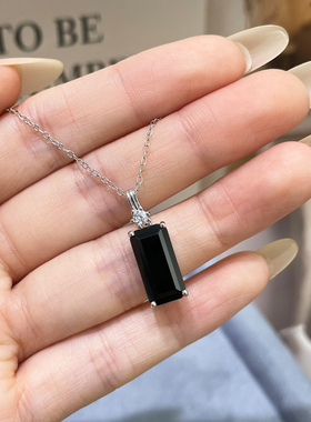 天然黑尖晶吊坠S925纯银项链女