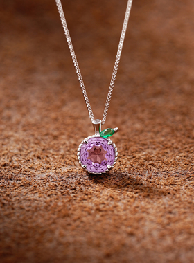 天然紫水晶吊坠女S925纯银项链