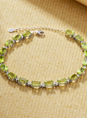 天然橄榄石手链女S925纯银镶嵌