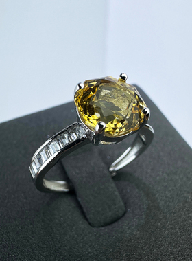 天然原矿黄水晶戒指女S925纯银