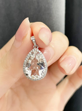 天然白水晶水滴吊坠女S925银项链