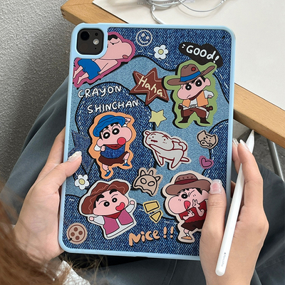 彩绘牛仔小新ipad10/11保护壳2024新款苹果pro11保护套air6/7平板电脑10十代8/9九防弯mini7防摔亚克力10.9寸