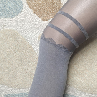 日单尾货灰拼接丝袜女黑色红玫瑰花假大腿长筒统连裤 袜可定制开裆