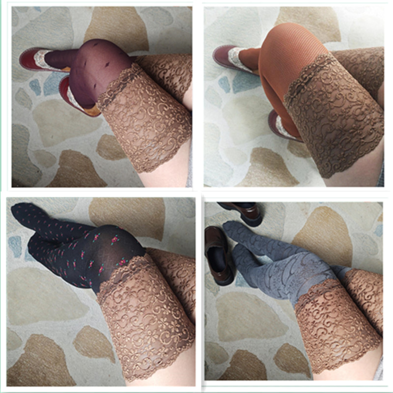 40D蕾丝花边过膝袜女春秋长筒袜